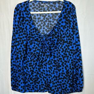 Ava & Viv Black and Blue Polka Dot Tie Front Blouse Size 1X New